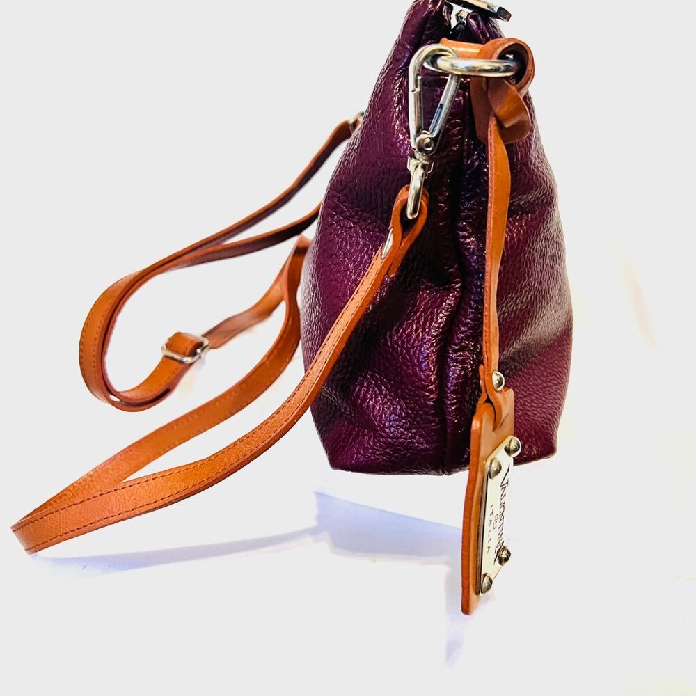 Valentina Italia Pebbled Leather Crossbody Purse-Wine/Tan-NWOT-Adjust. Strap- - Picture 7 of 16